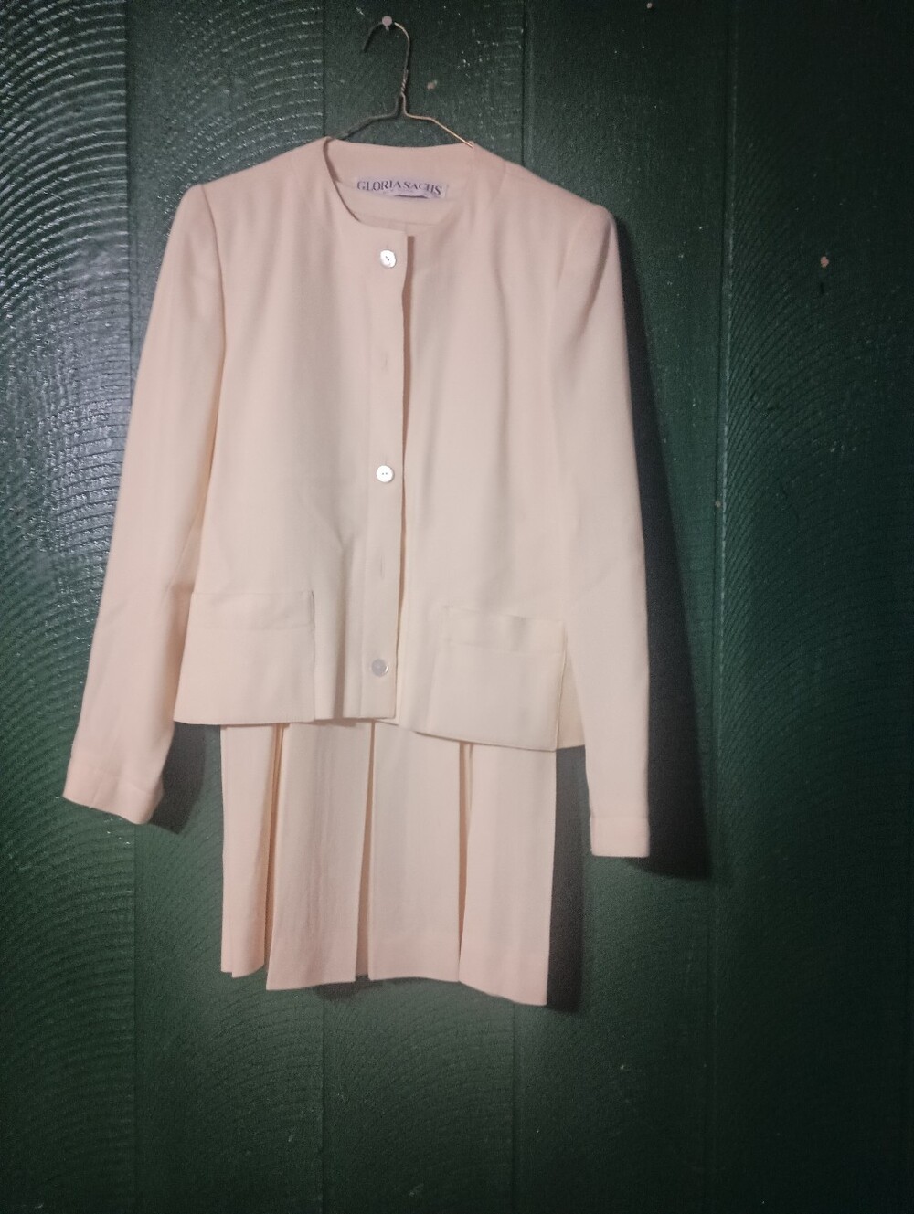 Vintage Gloria Sachs Wool-Crepe Jacket & Skirt Set Yellow/Cream Color Union Made